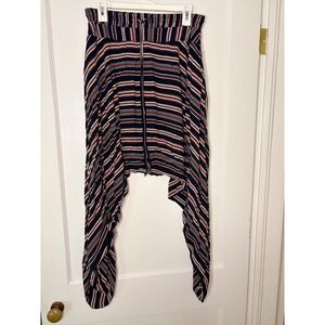 Buddha Pants Harem Yoga Pants Navy Red Striped Boho Drop Crotch Womens Medium